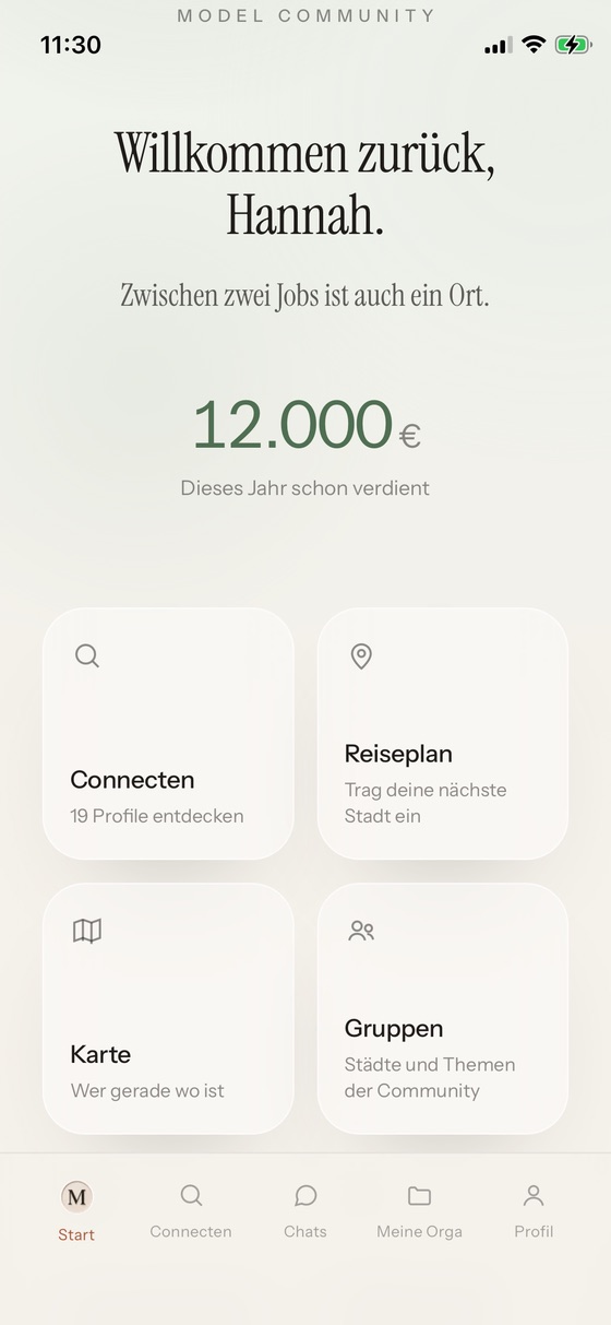 Startbildschirm der App